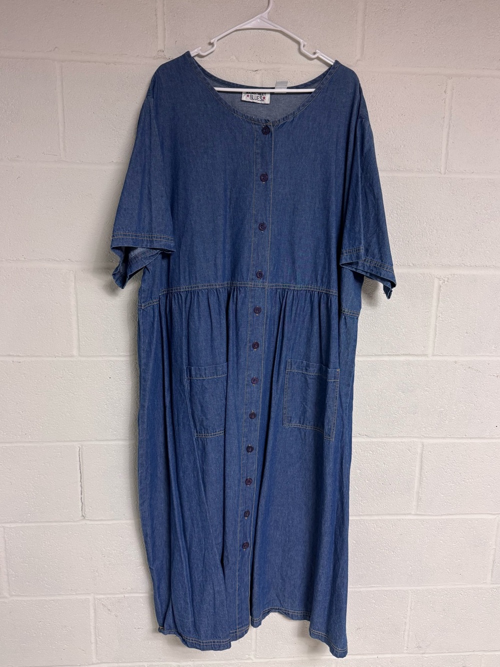 Vintage Main Street Blues Denim Button-Front Midi Dress
